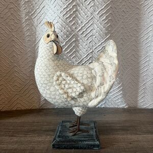 Chicken figure Statue Fabric Design with Metal Feet Farmhouse Decor Accent Piece